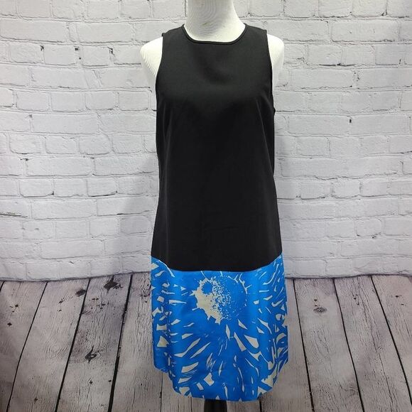 4c Black tank dress abstract blue bottom hemmed - Picture 2 of 12